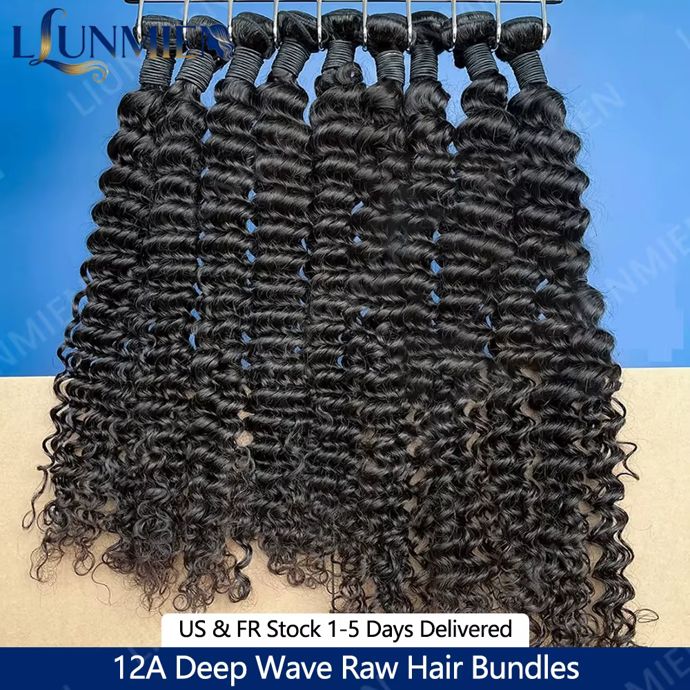 12A Tissage Cheveux Humains,Deep Wave Bundles Human Hair Extensions Cheveux,Meche Cheveux à Tresser,
