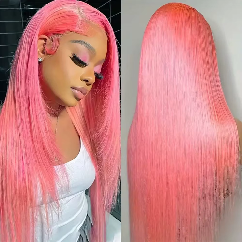 Perruque Lace Front Wig naturelle lisse rose clair, 13x4, 13x6, HD, pre-plucked, colorée 613, pour f