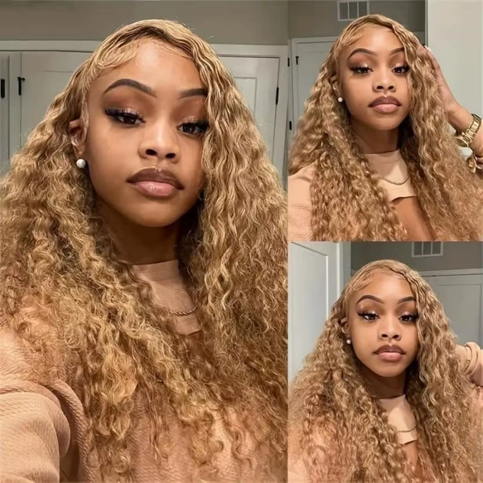 30 36 pouces miel blond perruque cheveux humains 13X6 eau vague profonde frontale perruque 13X4 bouc