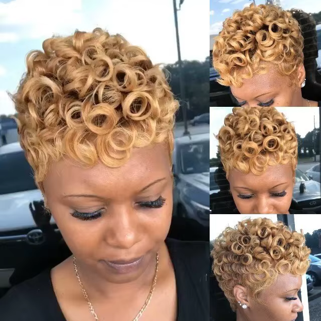 WIGERA – perruque synthétique courte bouclée, coupe Pixie, Bob, cheveux colorés, marron/noir/rouge v