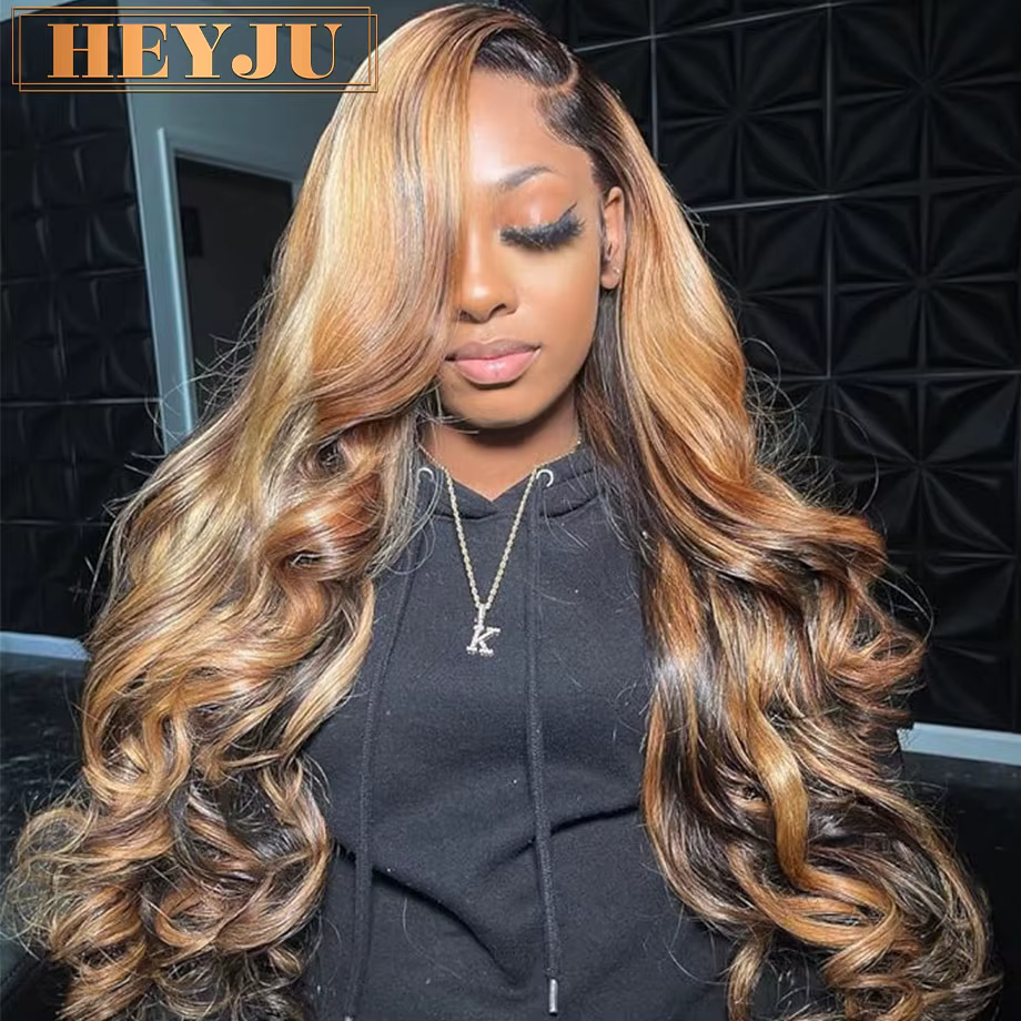 Perruque brésilienne de cheveux humains colorés pour femmes, vague profonde en surbrillance, dentell