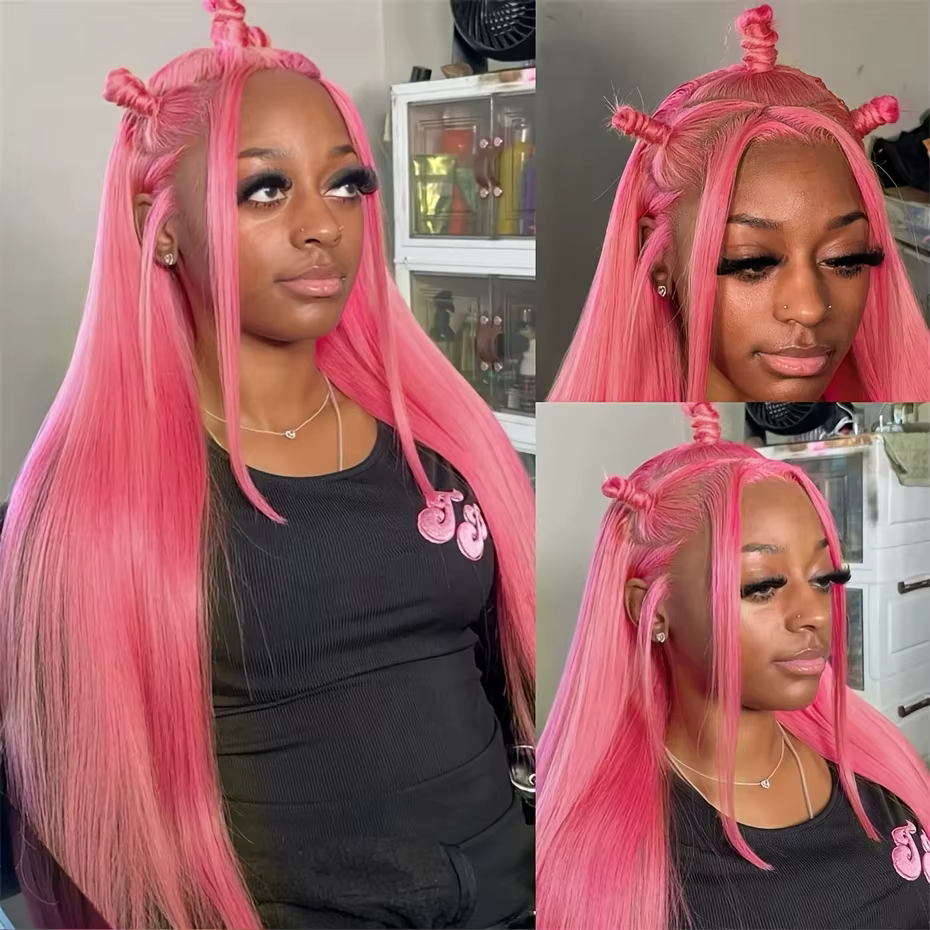 Perruque Lace Front Wig naturelle lisse rose clair, 13x4, 13x6, HD, pre-plucked, colorée 613, pour f