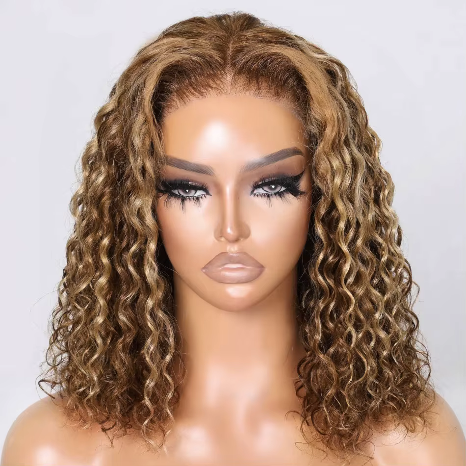 # 4/27 mettre en évidence la perruque sans colle cheveux humains vague profonde BOB perruque prêt à