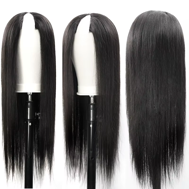 Sans colle droite V partie perruque cheveux humains brésilien os droite perruques de cheveux humains