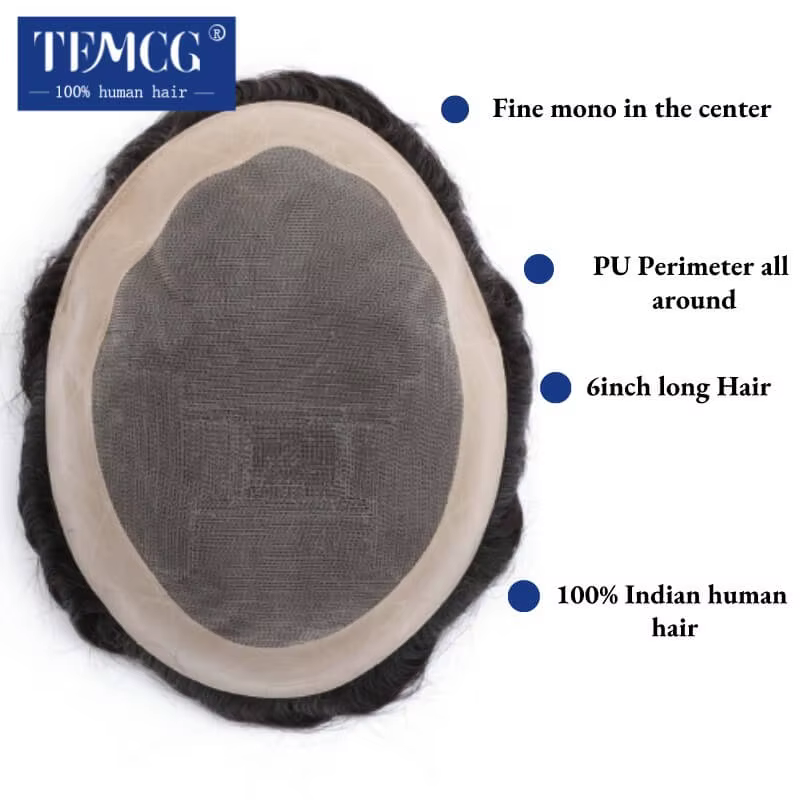 Hommes perruque cheveux humains toupet Mono mâle perruque 130% densité Durable mâle cheveux prothèse