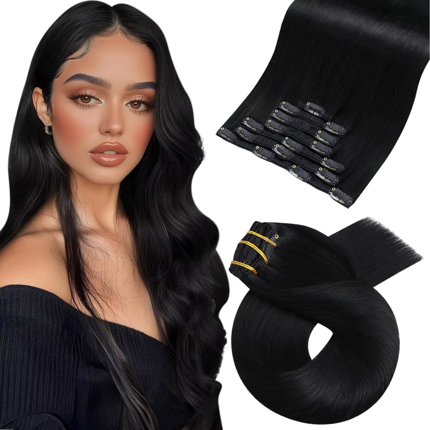 Moresoo-Extensions de cheveux à clipser, Vrais cheveux naturels, Ensemble droit Remy, Extensions de 