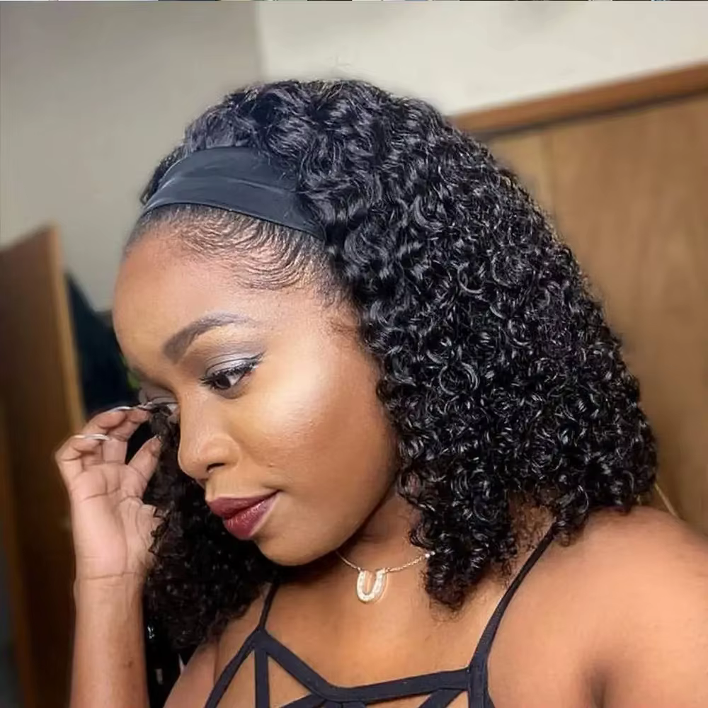 Crépus bouclés bandeau perruque cheveux humains pleine Machine faite 180% densité sans colle perruqu