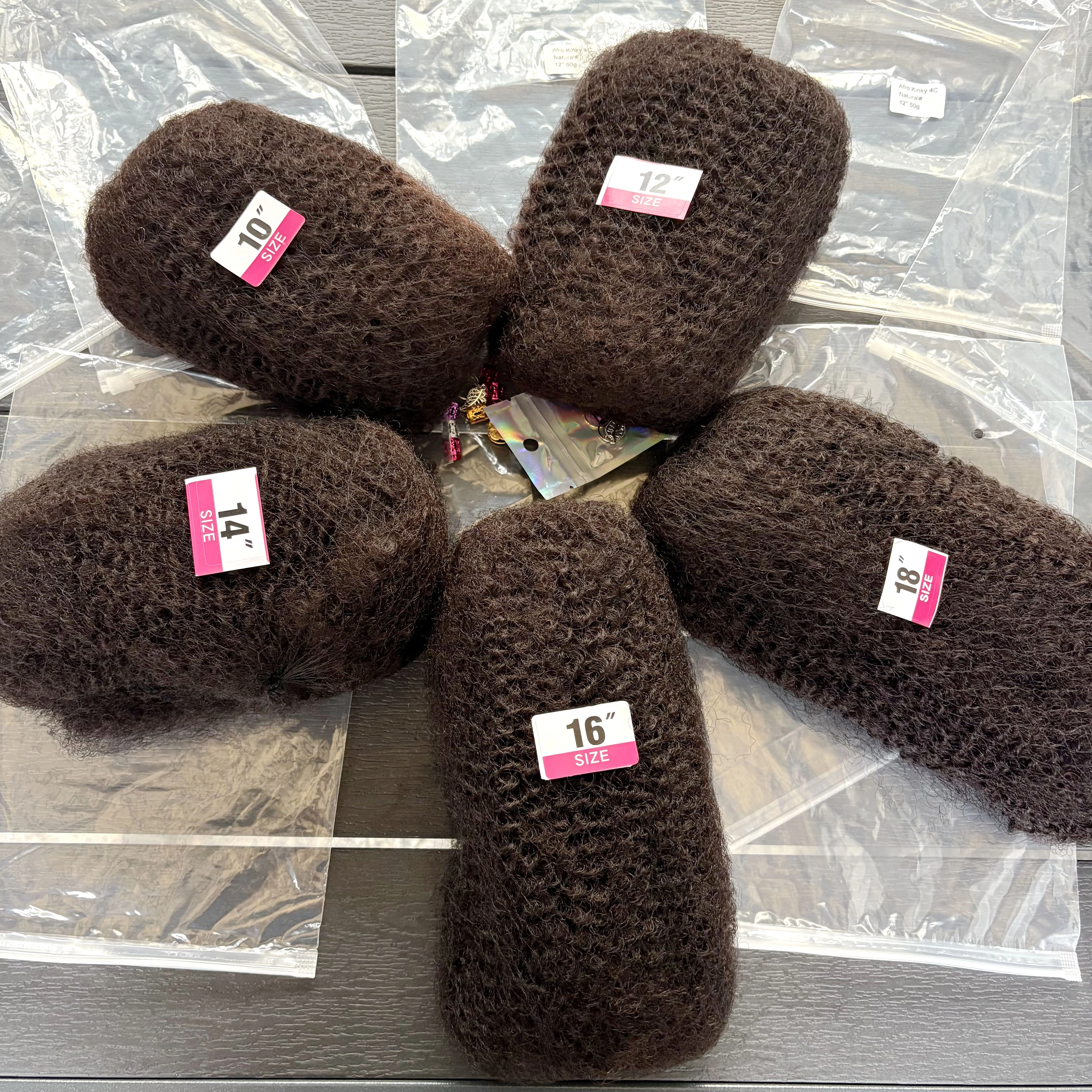 30 ou 50 g/paquet 10-18 pouces 4C Afro crépus en vrac Extensions de cheveux humains sans trame brési