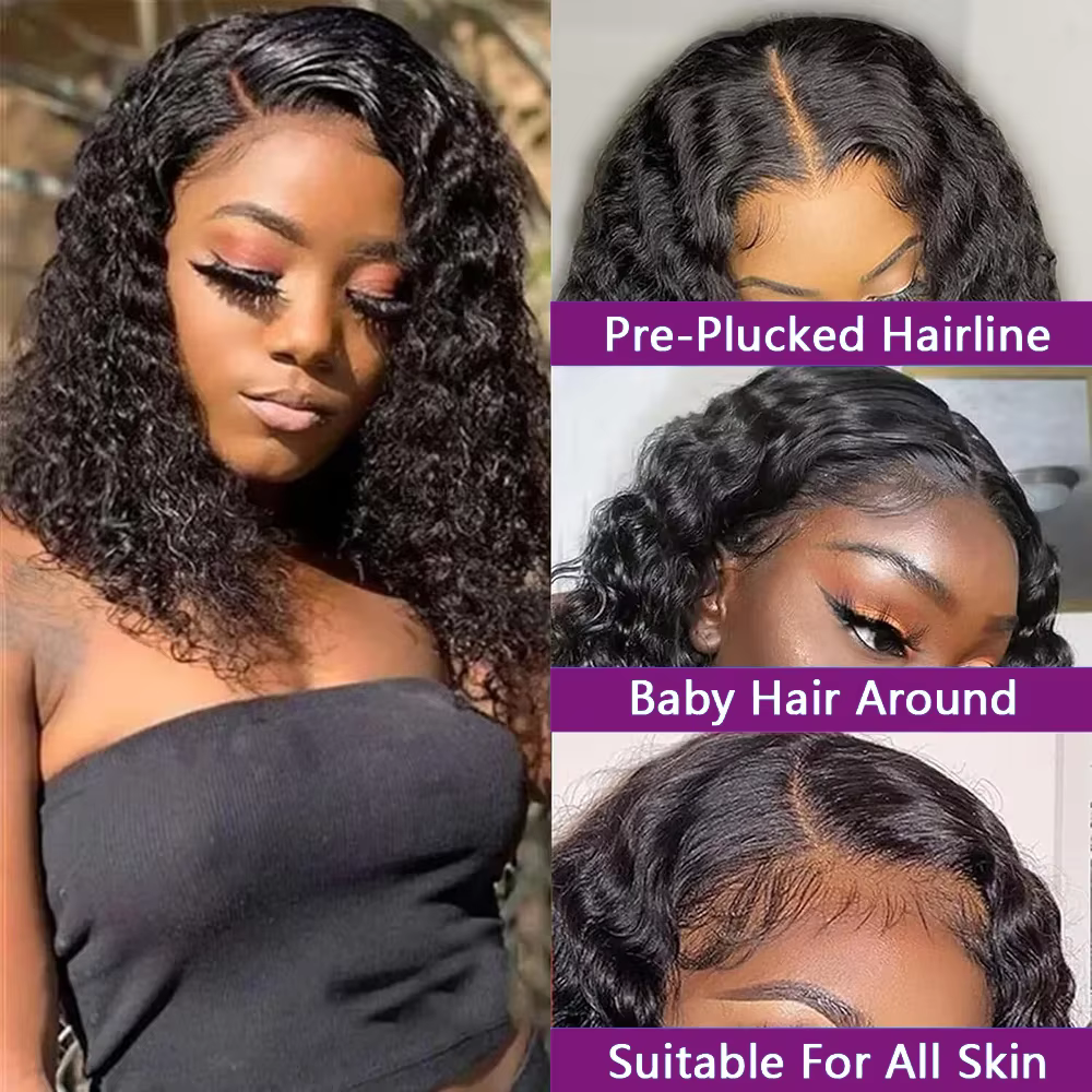 Perruque Bob Lace Front Wig brésilienne naturelle, cheveux courts bouclés, 13x4, vierges, 100% cheve