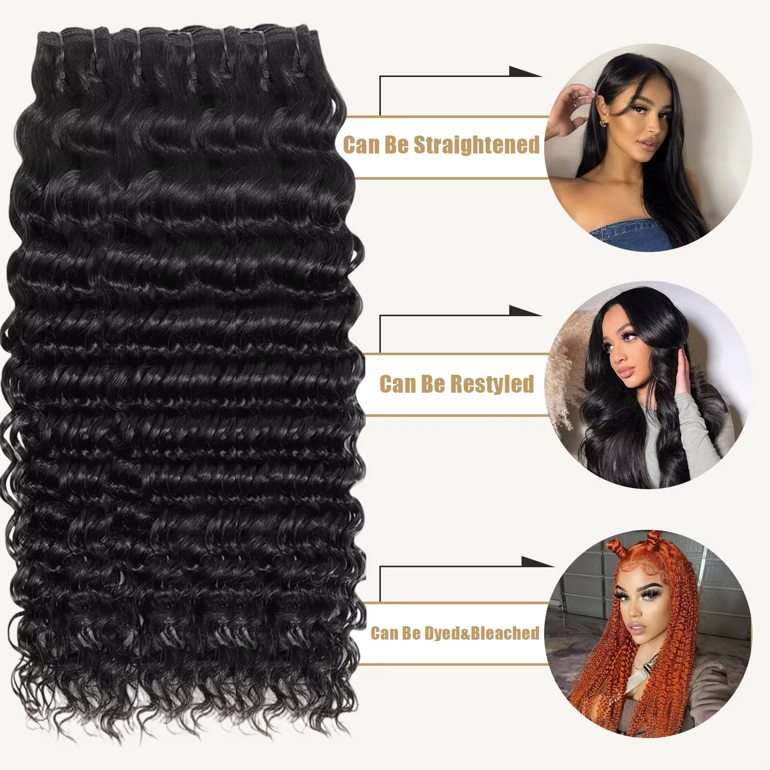 Extensions de cheveux humains brésiliens naturels, bouclés profonds, en lots de 24, 26 et 28 pouces