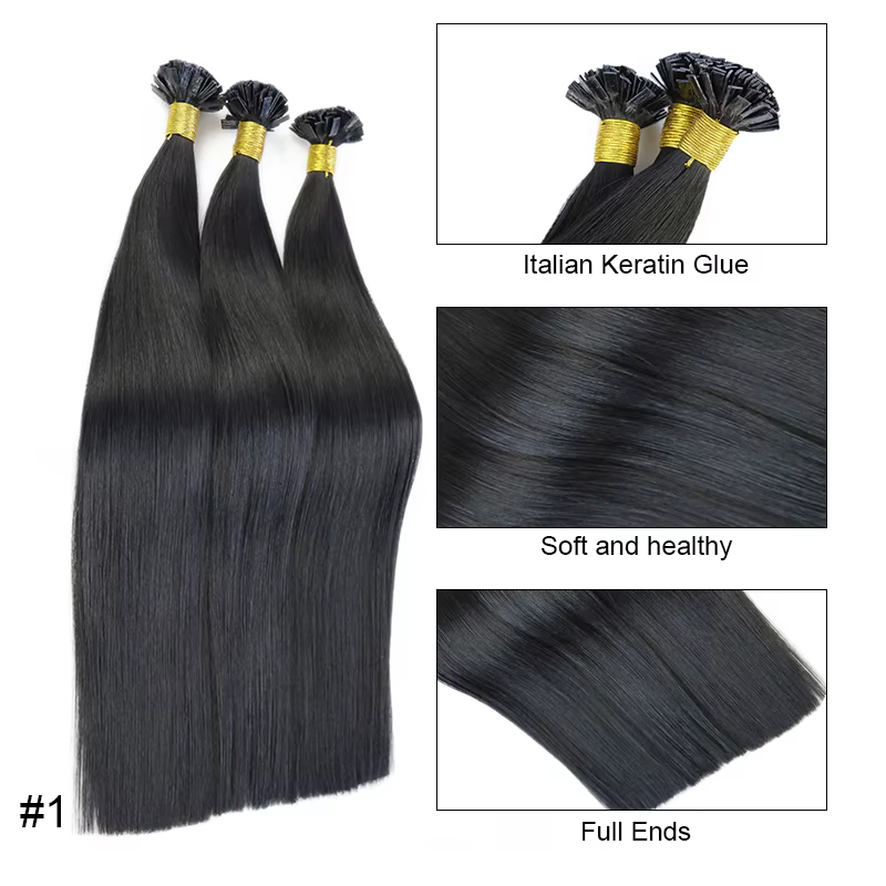 Extension de cheveux naturels lisses, lot de 50 pièces, mèches de kératine à bout plat, couleur Blon