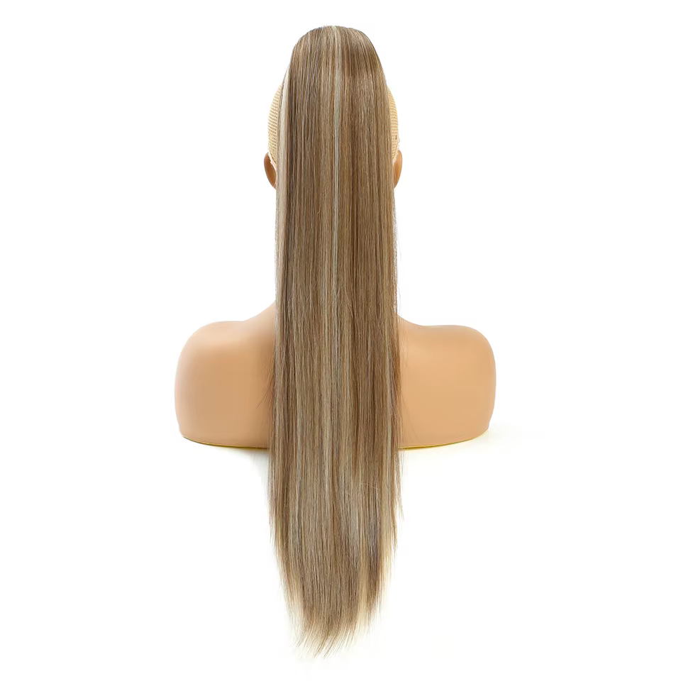 Extension de queue de cheval synthétique blonde droite de 28 pouces avec cordon de serrage, 180g, ex
