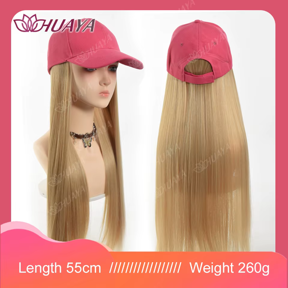 Chapeau perruques casquette avec cheveux chapeau perruque Blonde Extensions de cheveux raides cheveu