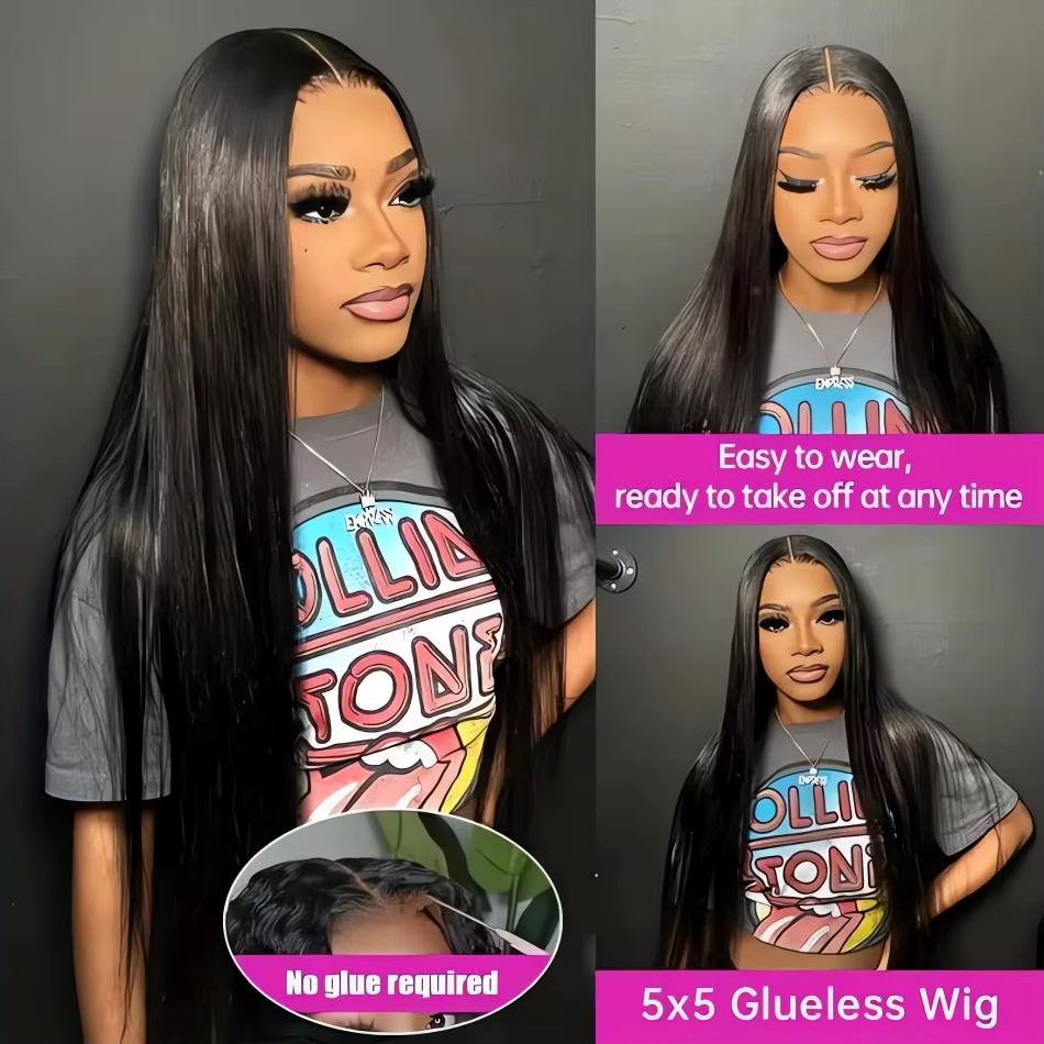 Perruque Lace Frontal Wig naturelle brésilienne transparente, cheveux lisses, sans colle, 4x4, Hd, 1