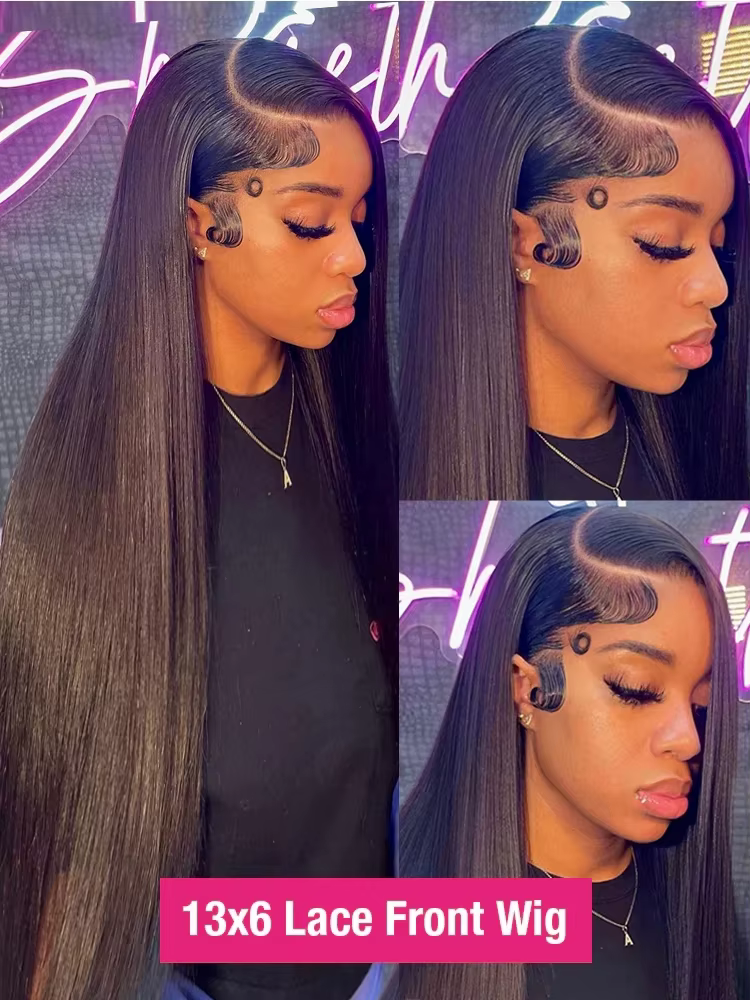 Perruque Lace Front Wig sans colle naturelle, cheveux lisses HD, 13x6, 13x4, pre-plucked, 30 38 pouc