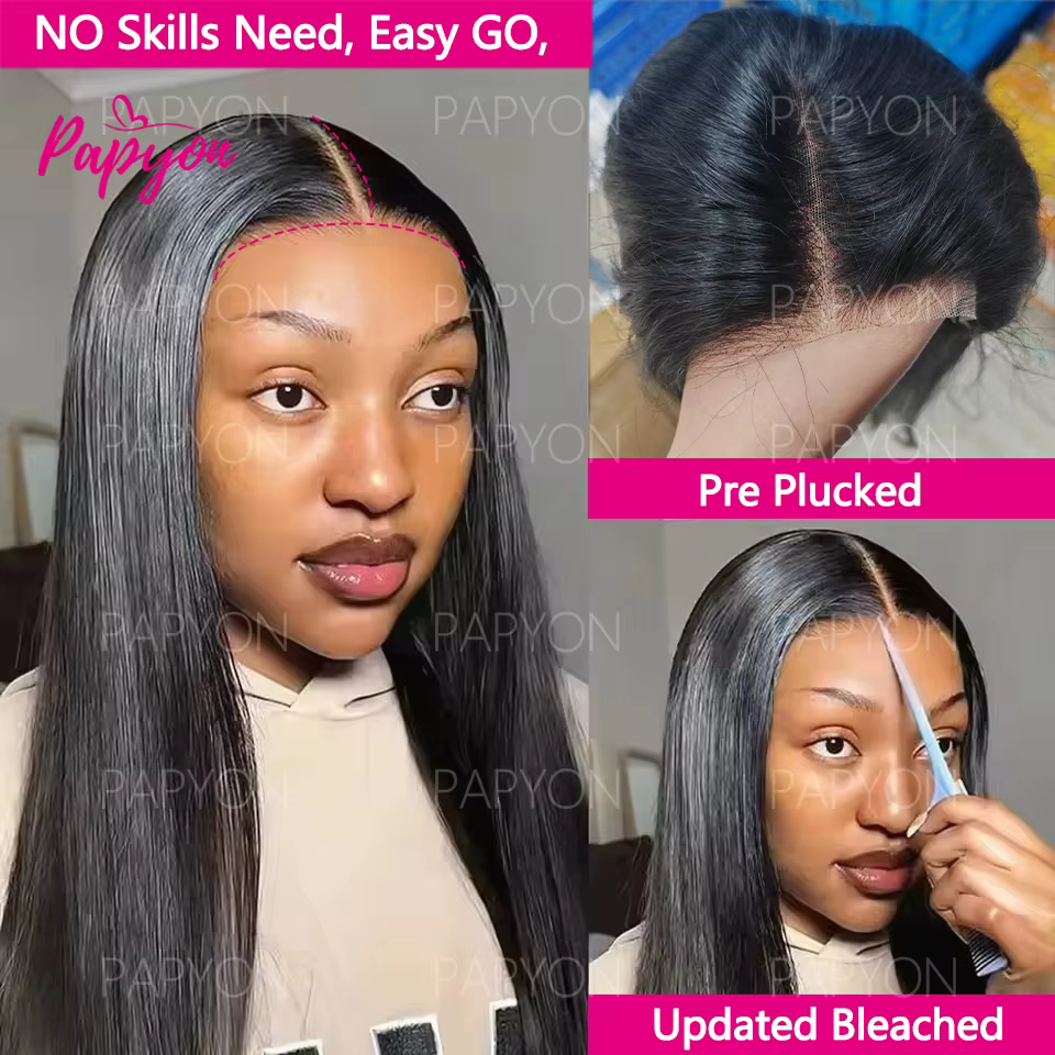 6x4 Perruque Cheveux Humain Sans Colle Perruque Lisse Pré-épilée Glueless Wigs Human Hair Drawstring