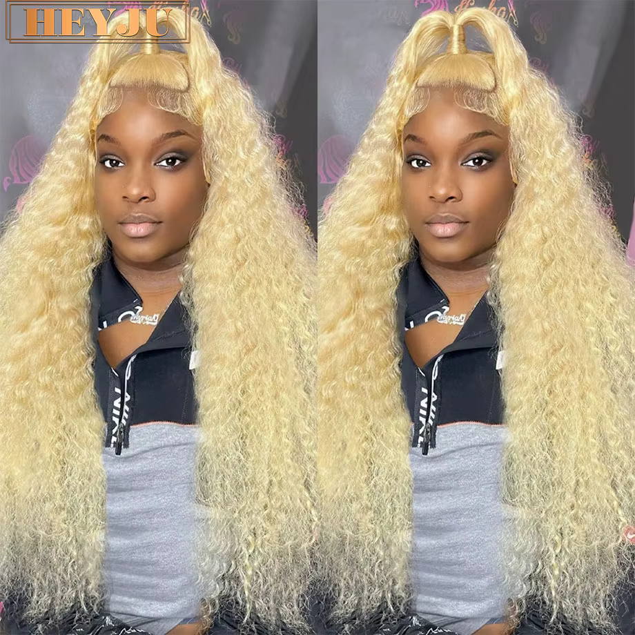 Perruque Deep Wave Lace Front Wig naturelle bouclée, cheveux humains, couleur blonde 613 HD, 13x6, 1