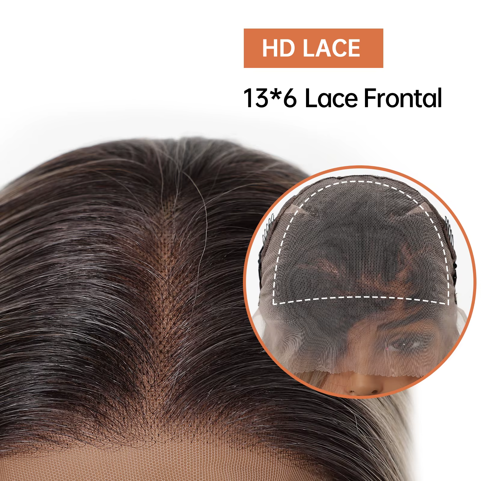 HAIRCUBE – perruque Lace Wig synthétique lisse brune ombrée, naissance des cheveux naturelle, 13x6,