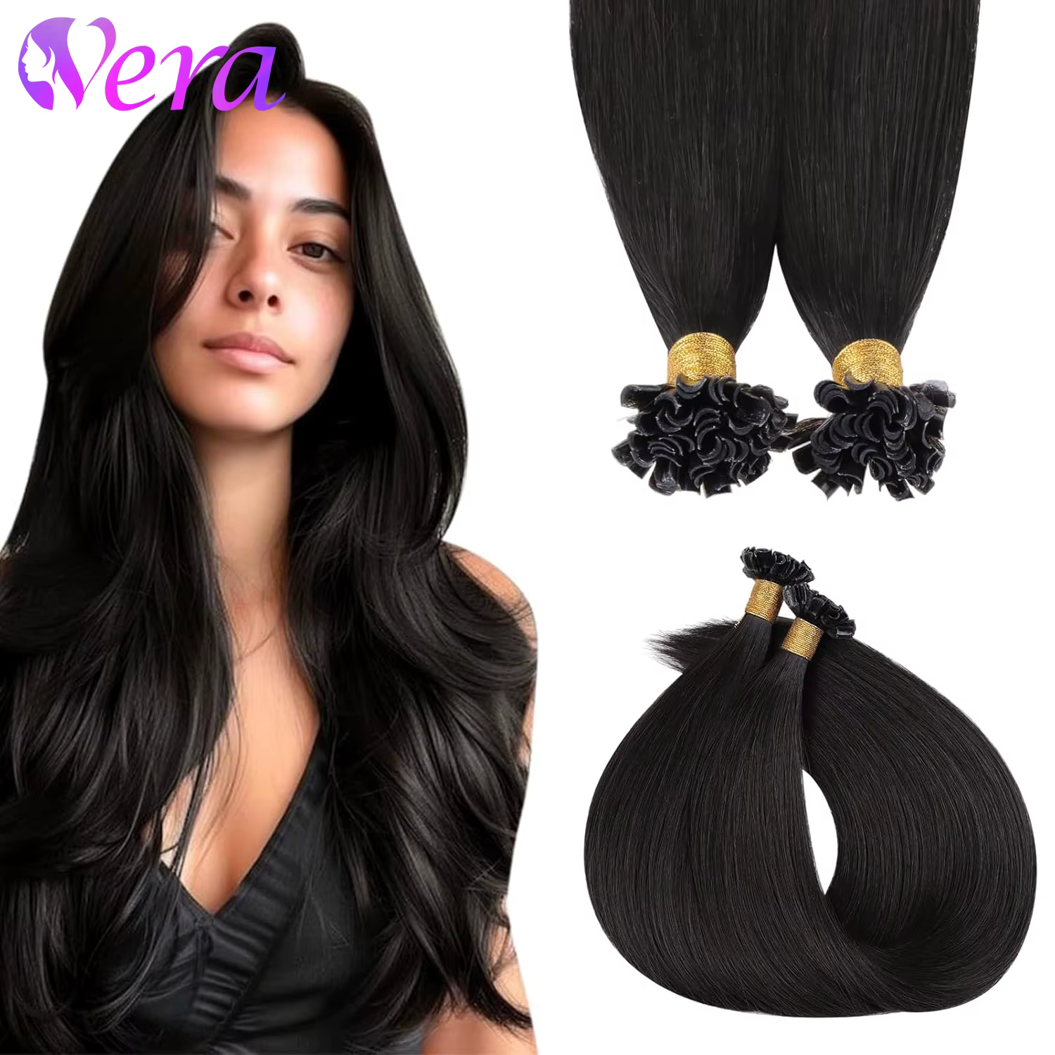 Extensions de cheveux humains U Tip 50G pointe d'ongle pré-collée Extensions Ktip de Fusion chaude c