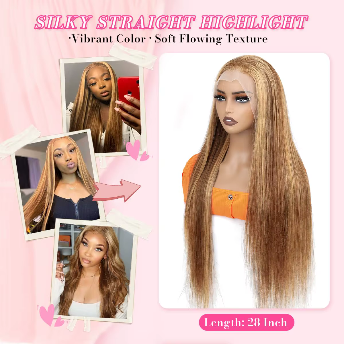 Perruque en cheveux humains de couleur blonde ombrée P4/27, 30 pouces, haute densité, 13x4, lisse, a