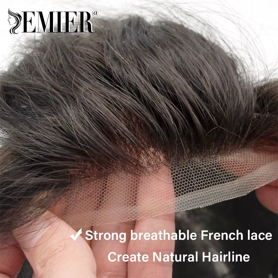 Nouveau Full Lace hommes toupet français dentelle Base systèmes de cheveux humains hommes perruque r