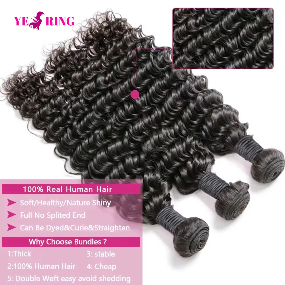Paquets de cheveux humains de vague profonde 12A brésilien portant des paquets d'extensions de cheve