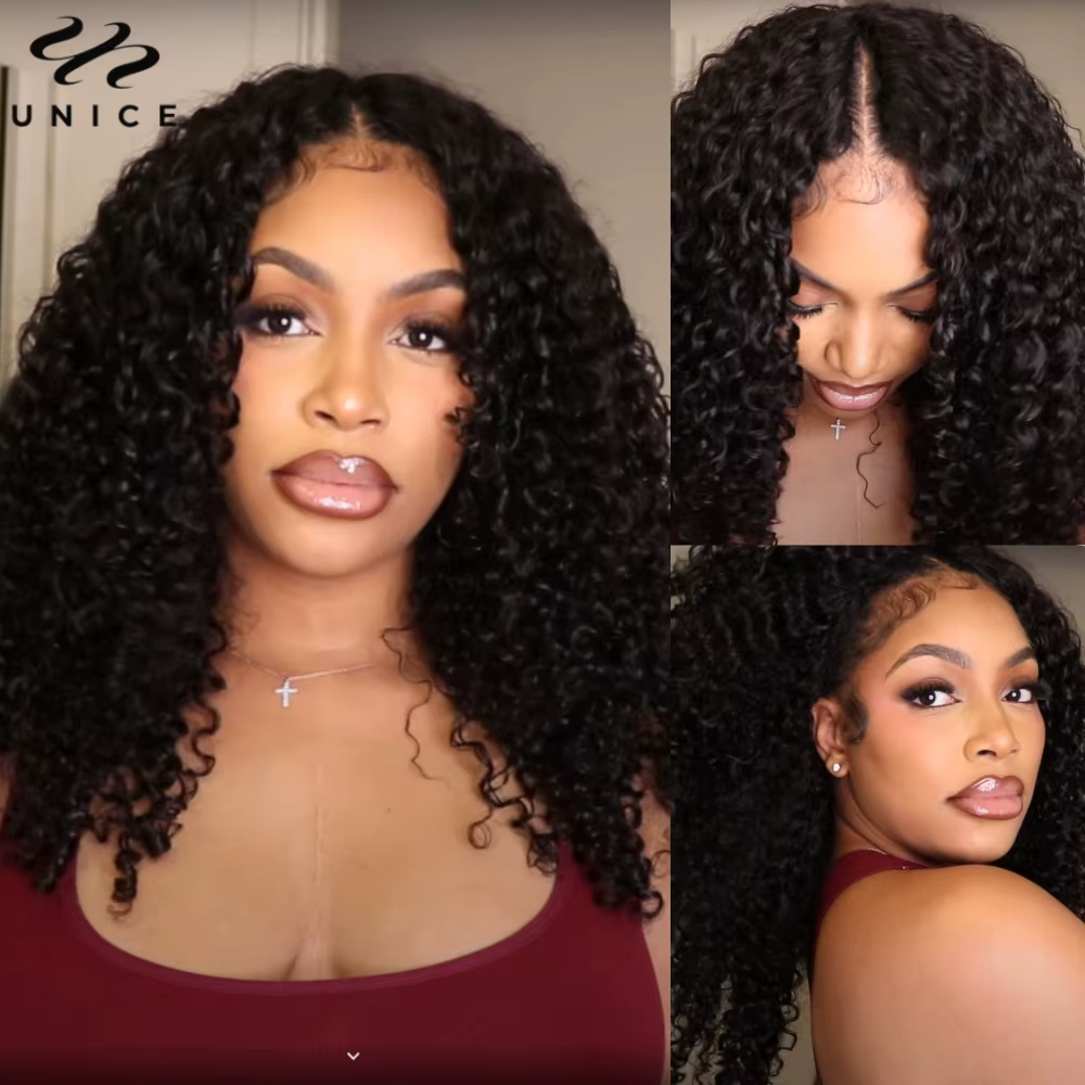 Perruque Unice Hair EasiContour Jerry Curly V Part 100% Cheveux Humains, Bordure Invisible Améliorée
