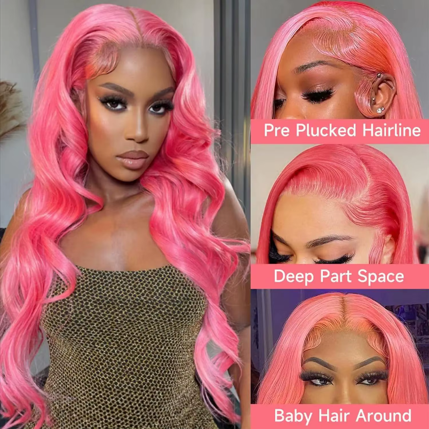 Sophia-Perruque Lace Front Wig naturelle brésilienne, cheveux lisses, pre-plucked, couleur rose, 13x