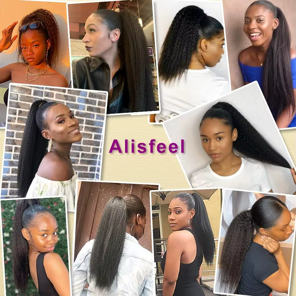 Queue de cheval lisse et bouclée en cheveux humains, extension 100 % naturelle à enrouler avec cordo