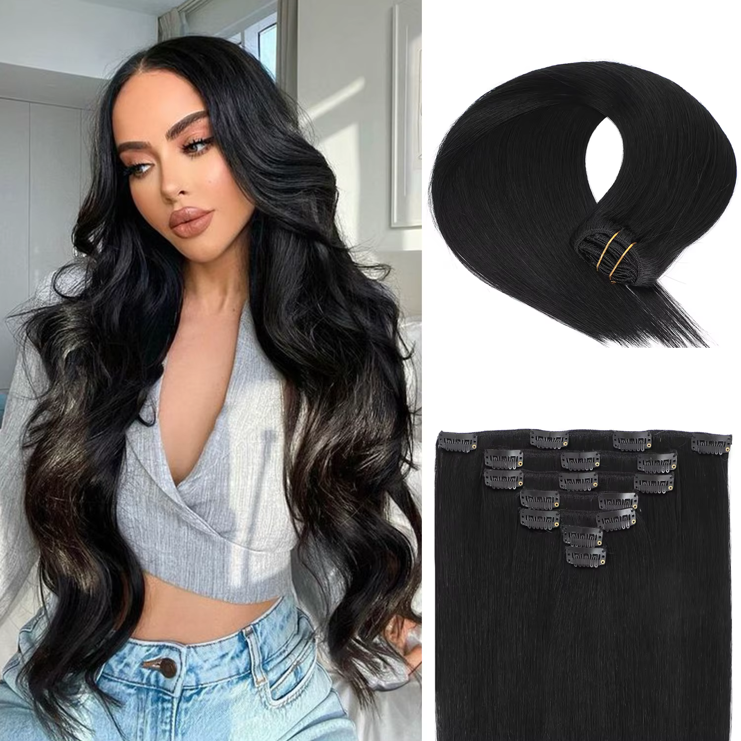 Extensions de cheveux à clipser de 120 g, cheveux humains pour une tête entière, 7 pièces, extension