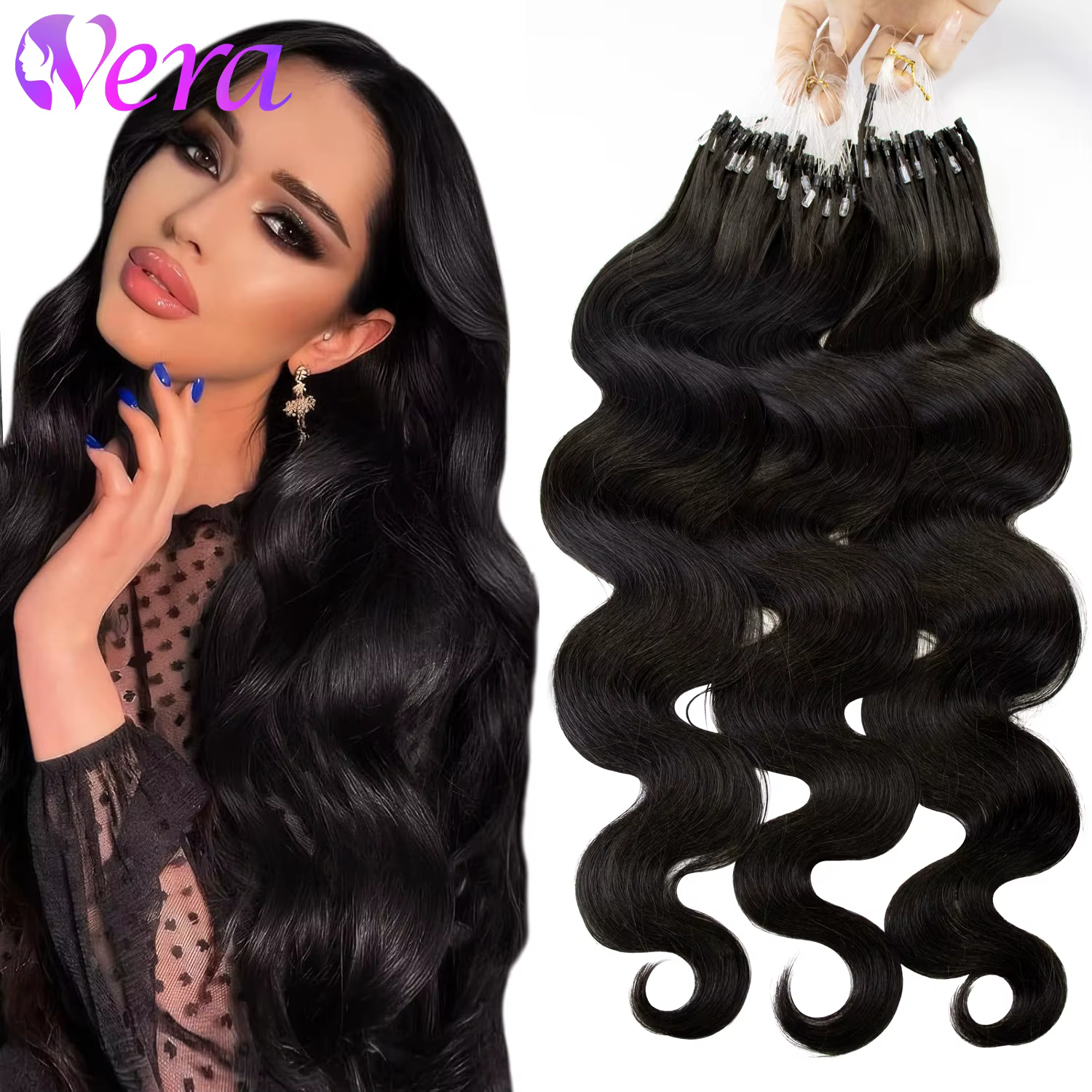 Micro lien Extensions de cheveux cheveux humains vague de corps Micro perle Extension de cheveux nat
