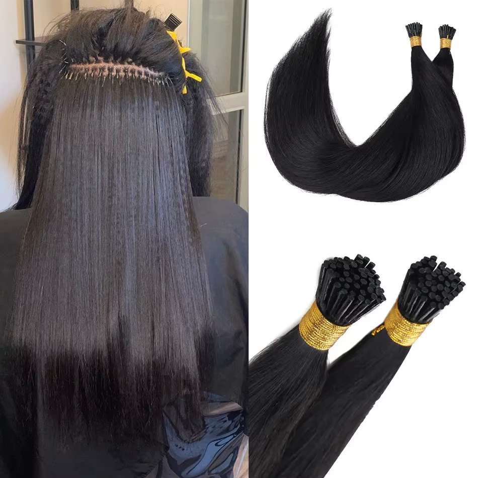 Extensions de cheveux I-Tip en cheveux humains, pré-collées, fusion à chaud, kératine, vraies extens