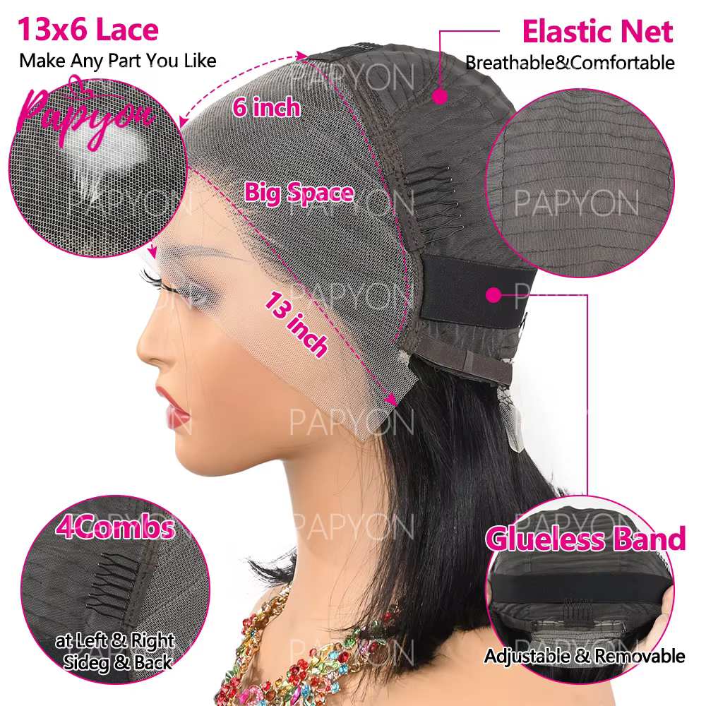 Perruque Courte 13X6 Transparent 15A Bob Wig Perruques Cheveux Humains Wigs Human Hair Cheveux Humai