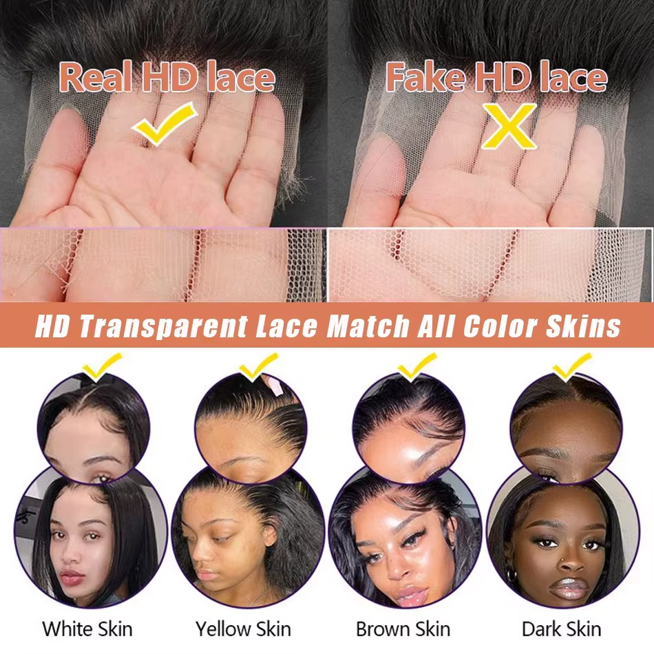 Perruques en cheveux humains lisses, sans colle, avec dentelle HD 13x6, perruques frontales brésilie