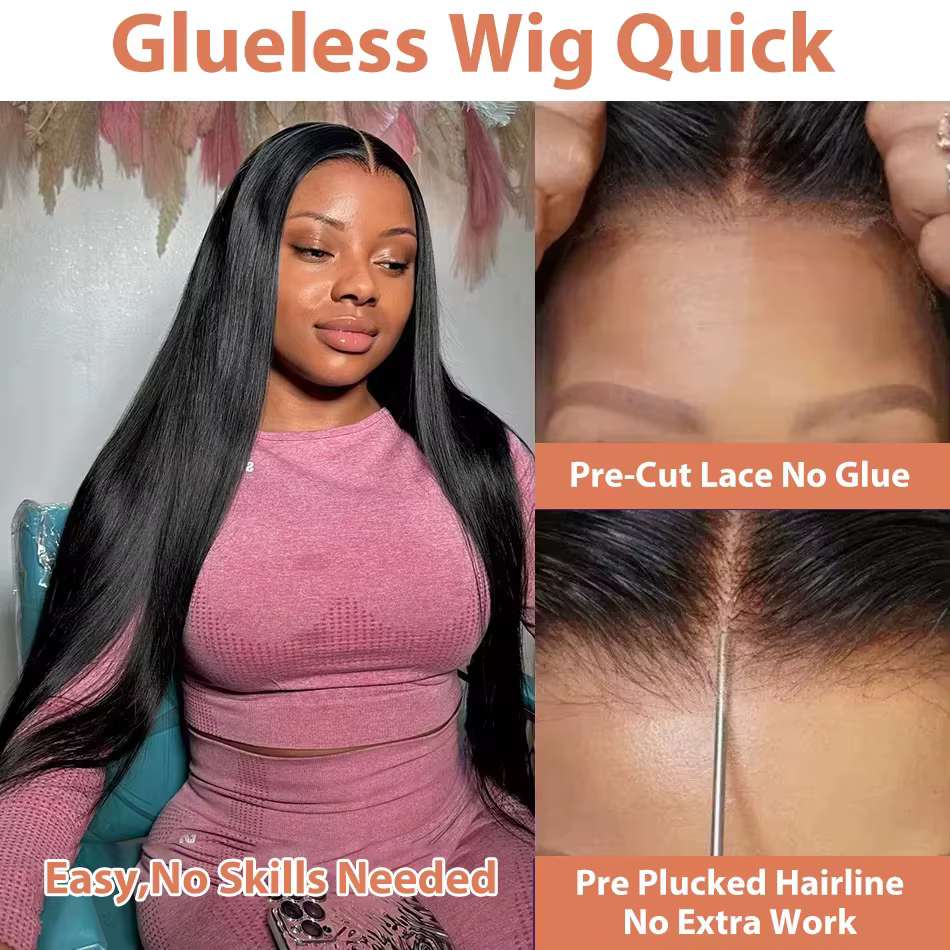 13x6 HD sans colle droite perruques de cheveux humains 7x5 porter et aller dentelle frontale perruqu