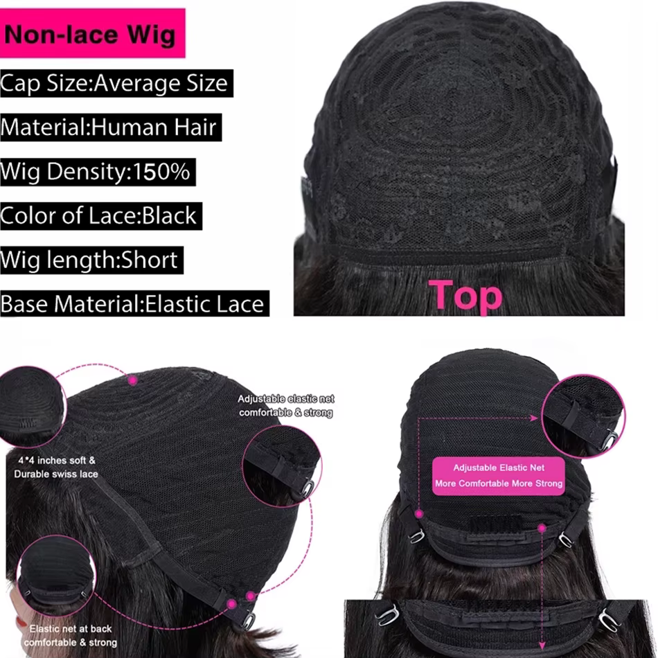 Perruques de cheveux humains droites courtes Bob couleur naturelle cheveux brésiliens Remy coupe de 