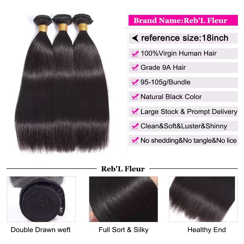 Extensions de cheveux humains brésiliens vierges, lisses, couleur naturelle, 30-36 pouces, 1, 3 ou 4