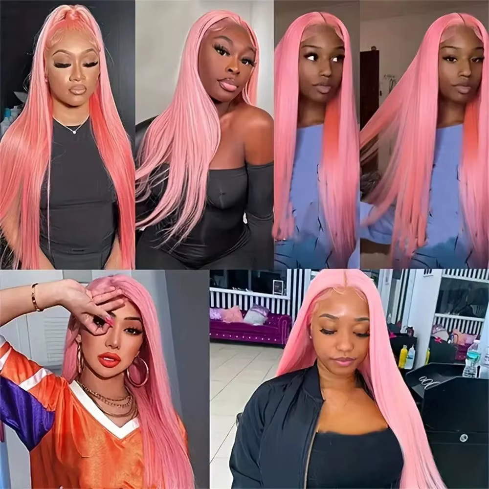 Perruque Lace Front Wig naturelle lisse rose clair, 13x4, 13x6, HD, pre-plucked, colorée 613, pour f