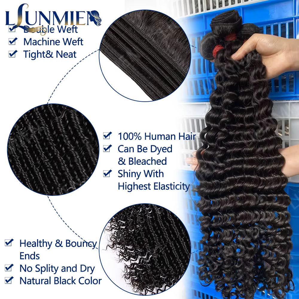 12A Tissage Cheveux Humains,Deep Wave Bundles Human Hair Extensions Cheveux,Meche Cheveux à Tresser,
