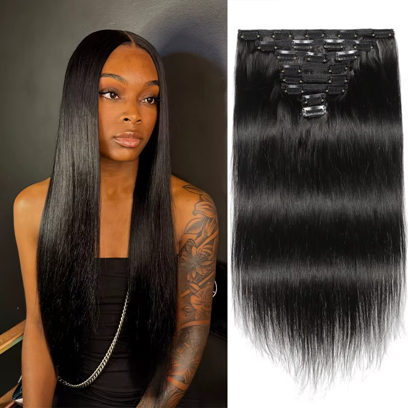 Clip droit dans l'extension de cheveux cheveux humains 120g 8 pièces/ensemble 100% pince de cheveux 