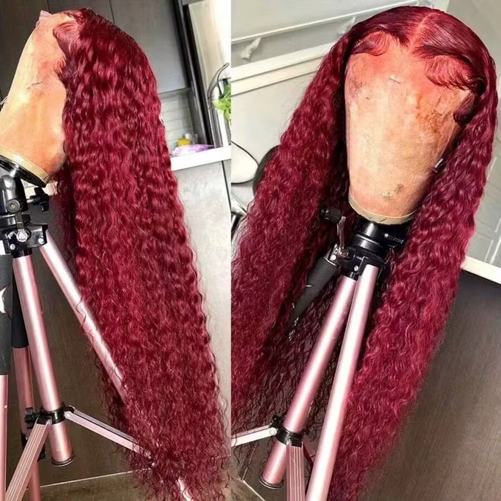 250% densité 99J 13x4 HD dentelle avant perruques de cheveux humains bordeaux 34 pouces vague profon