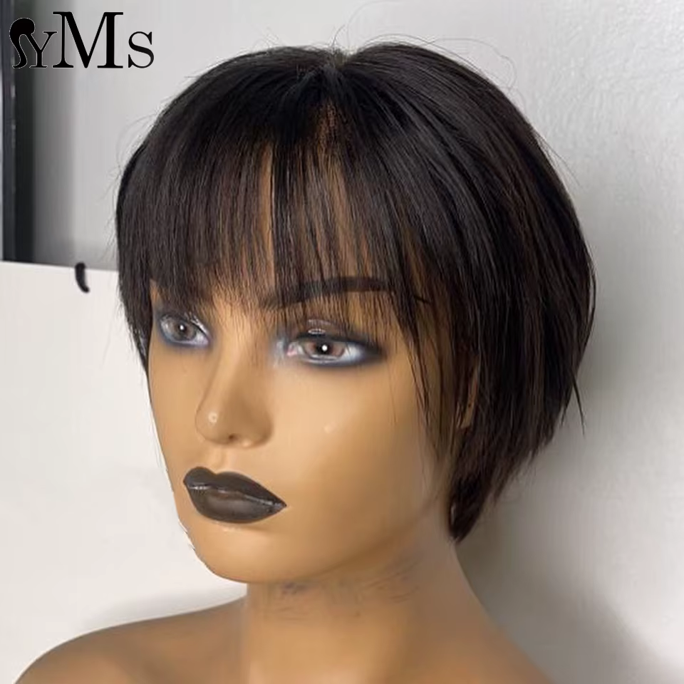 Perruques de cheveux humains bruts Bob d'été lisses bon marché avec frange pour femme YMS courte dro