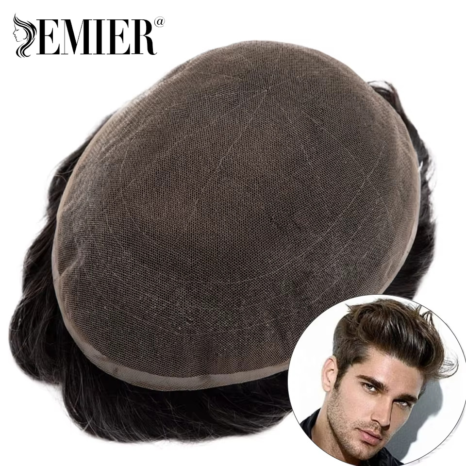 Nouveau Full Lace hommes toupet français dentelle Base systèmes de cheveux humains hommes perruque r