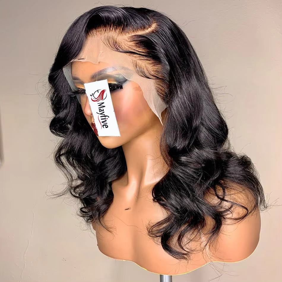 Perruques Courtes Bob Ondulées 13x4 avec Dentelle Transparente, 100% Cheveux Humains Brésiliens, Den