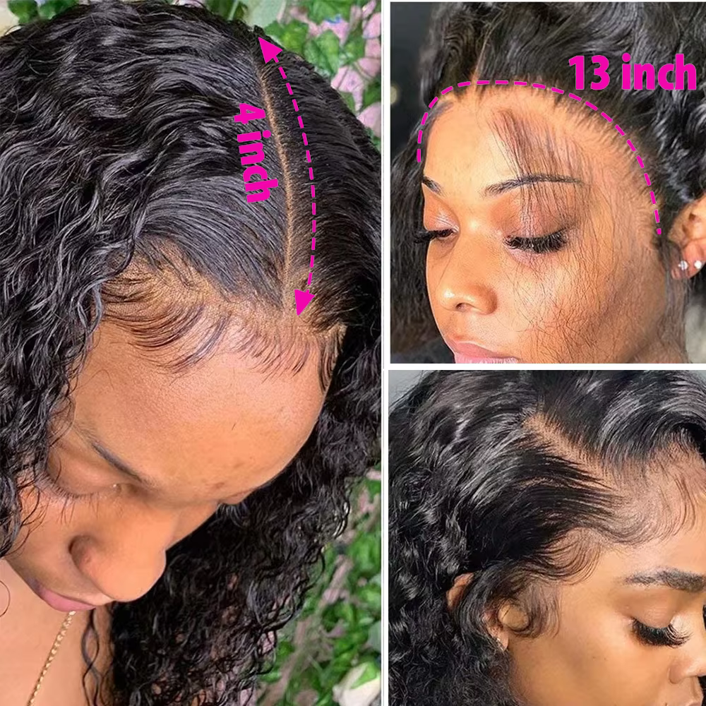 Perruque courte bob en cheveux brésiliens bouclés crépus avec closure en dentelle 4x4, 100% cheveux