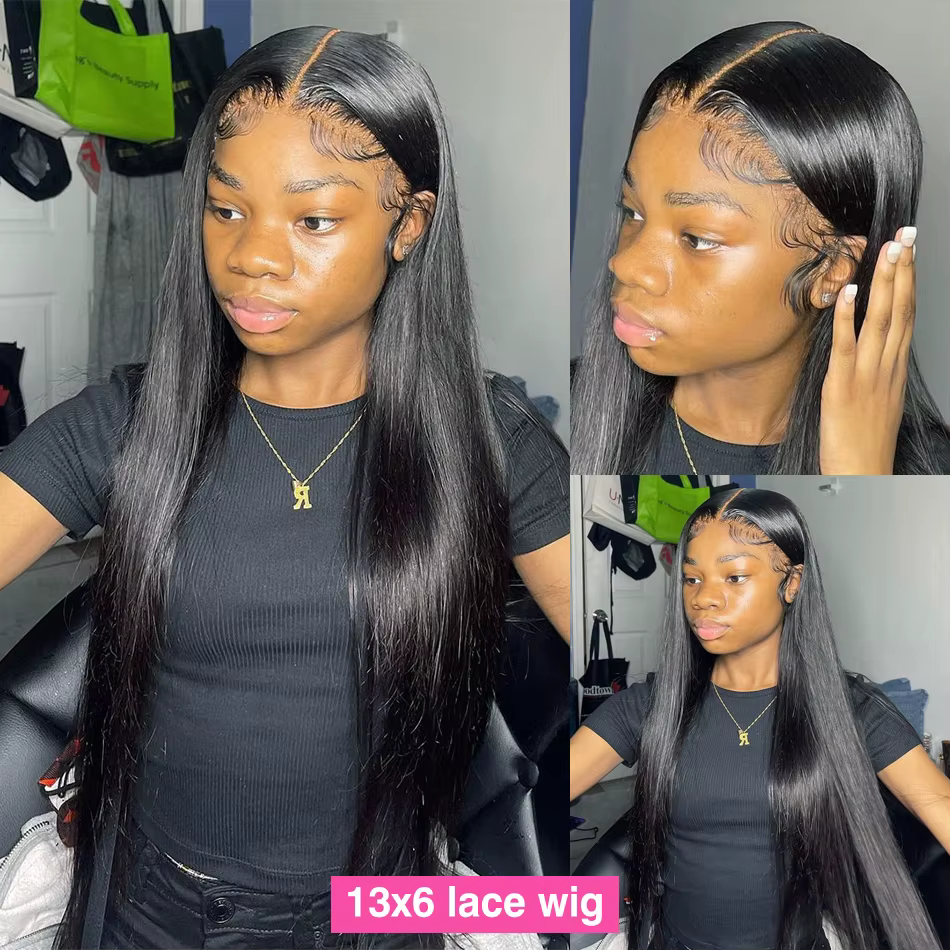 Perruque Lace Frontal Wig brésilienne naturelle, cheveux lisses, 13x6, Hd, 30 ou 40 pouces, 13x4, pr