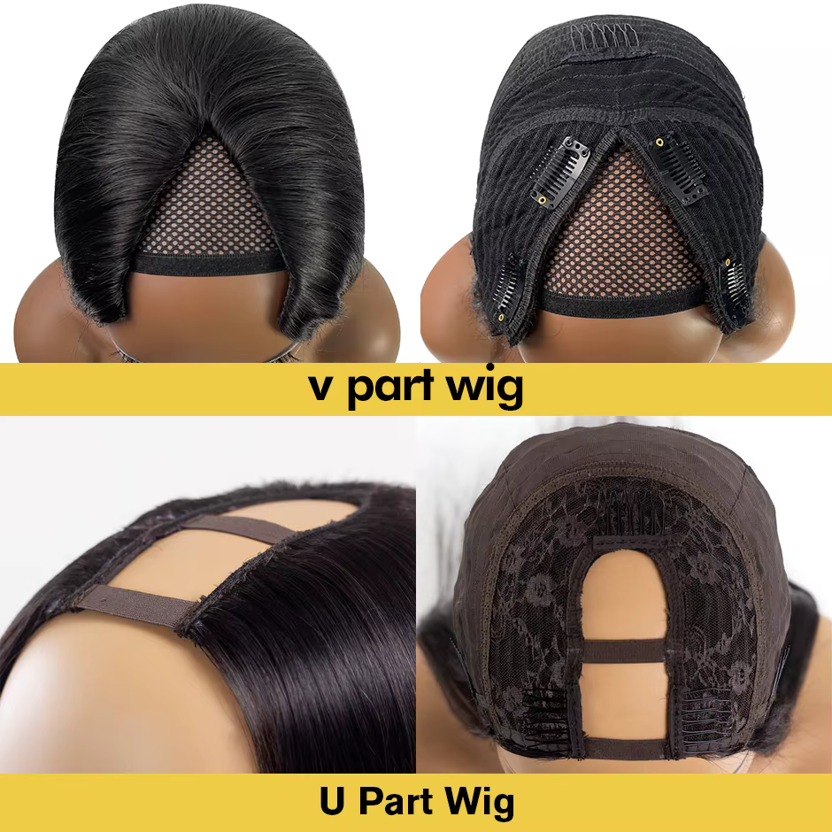 Sans colle droite V partie perruque cheveux humains brésilien os droite perruques de cheveux humains