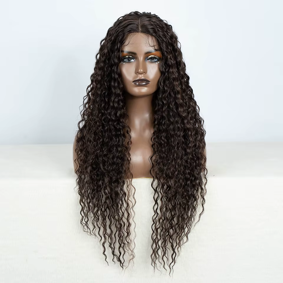 Perruque Lace Front Wig synthétique bouclée longue de 30 pouces, perruque de Cosplay ombrée brune HD