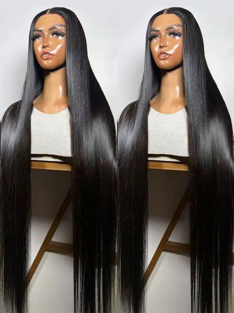 Perruque Lace Front Wig sans colle naturelle, cheveux lisses HD, 13x6, 13x4, pre-plucked, 30 38 pouc