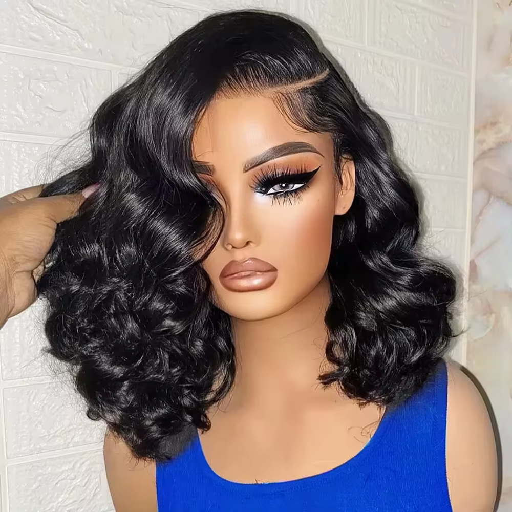 Perruque Lace Closure Wig Body Wave brésilienne naturelle, cheveux courts, 13x4 HD, Transparent, pre